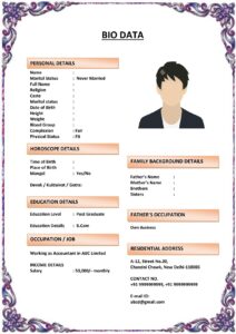 Biodata Format for Engineer Brides (Download Word .docx)