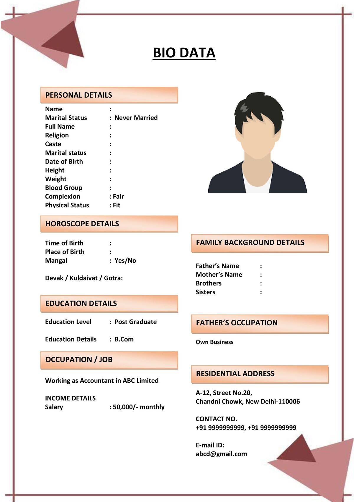 Biodata Format for Politician or Leader
