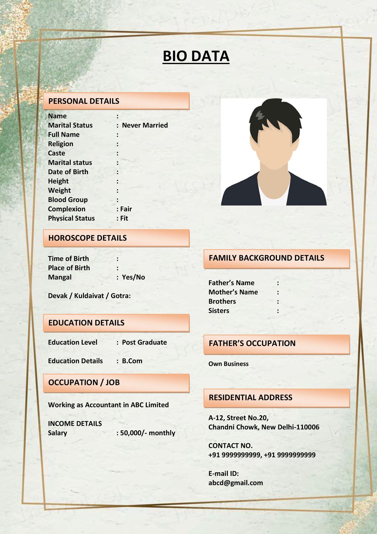 Biodata Format with Both English & Hindi