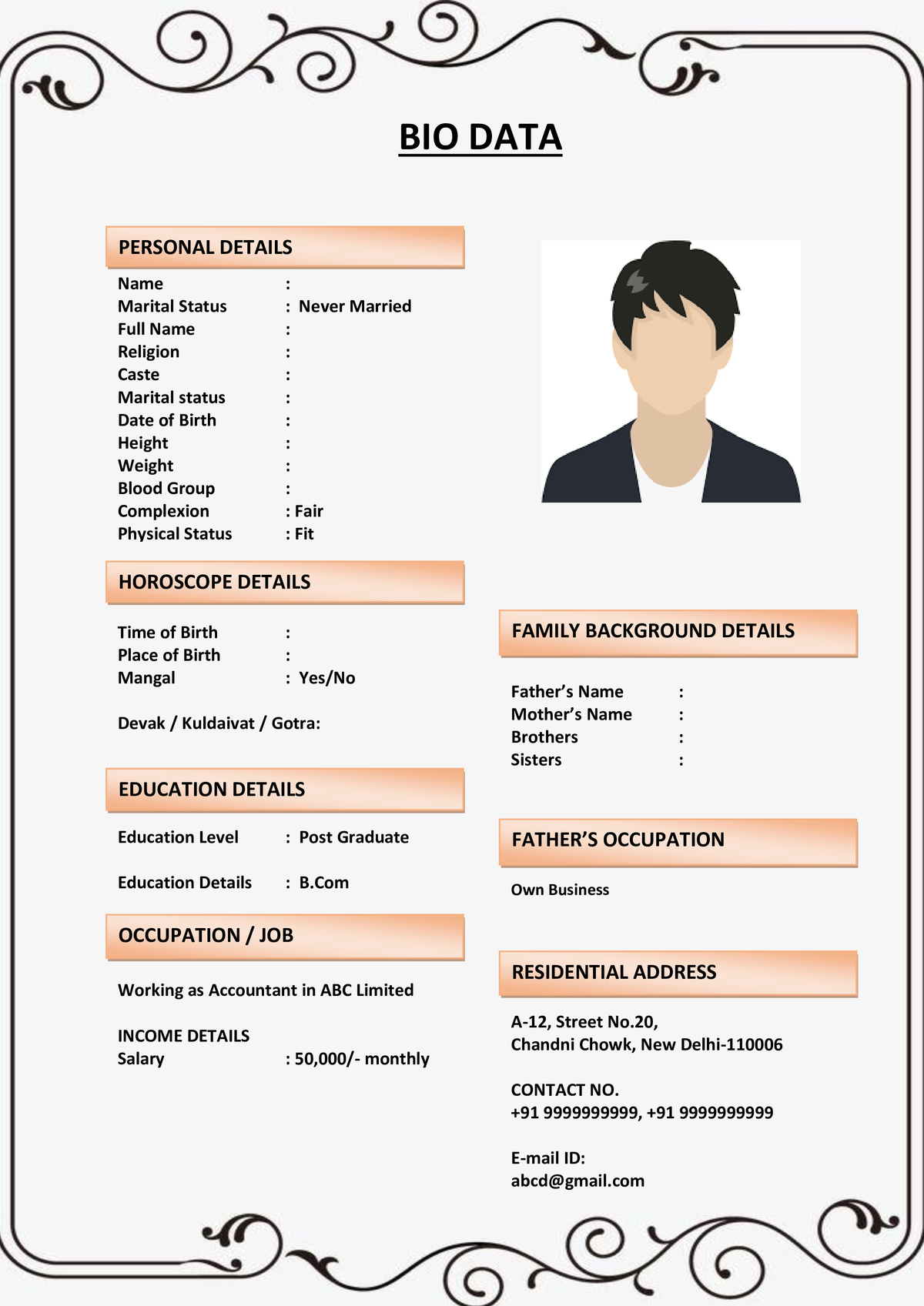 Biodata Format with Parental Details