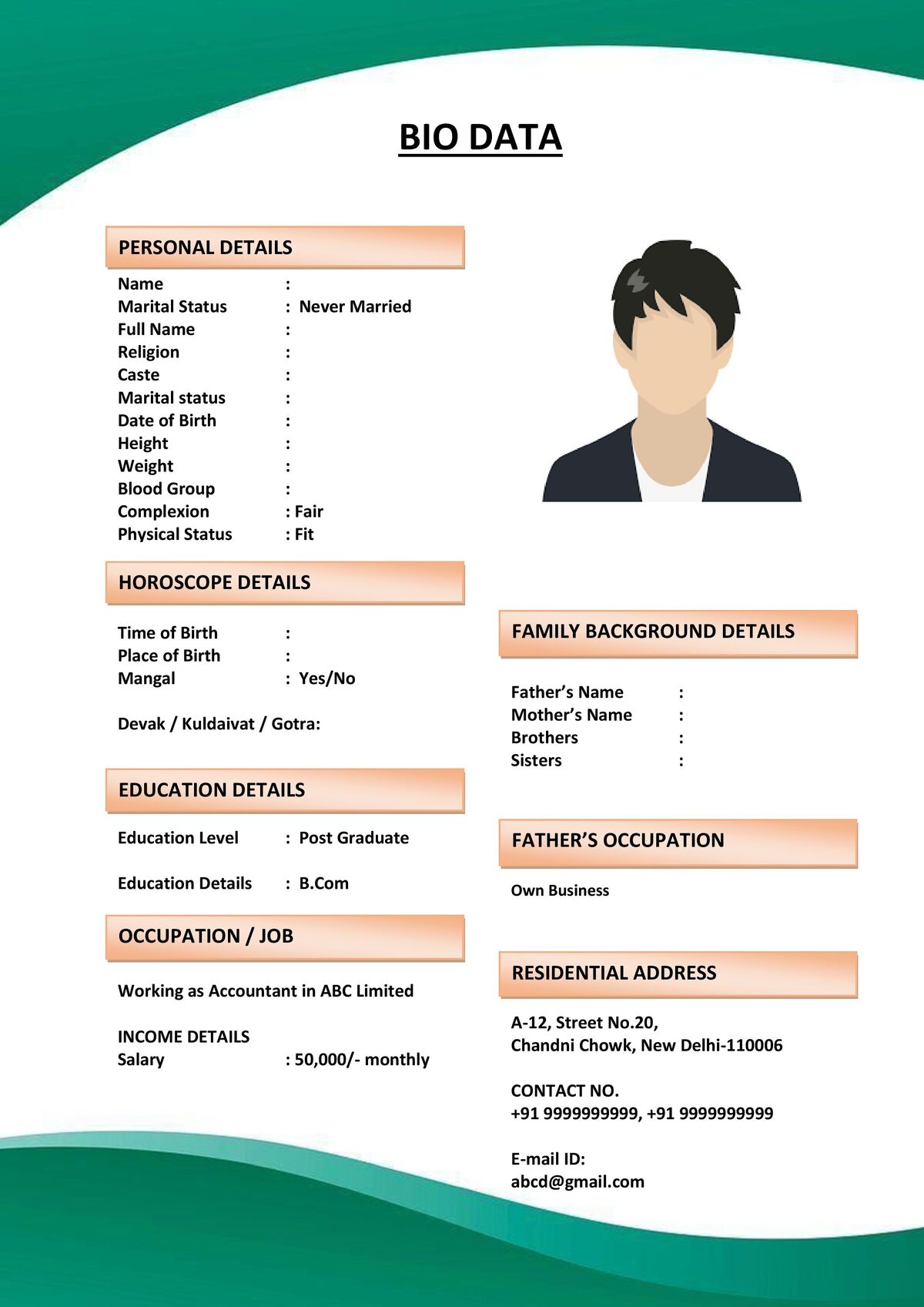 Biodata Format with Permanent & Current Address