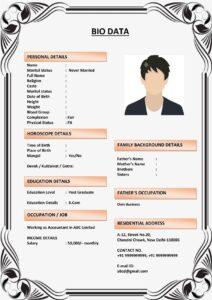 Biodata Template for CA/CS/CFA (Download Word .docx)