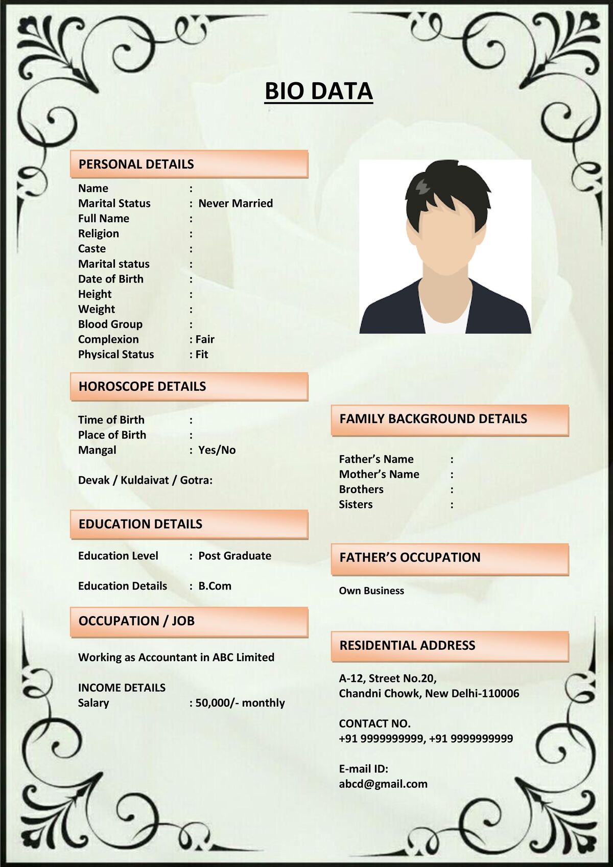 Biodata Template with Editable Background Color