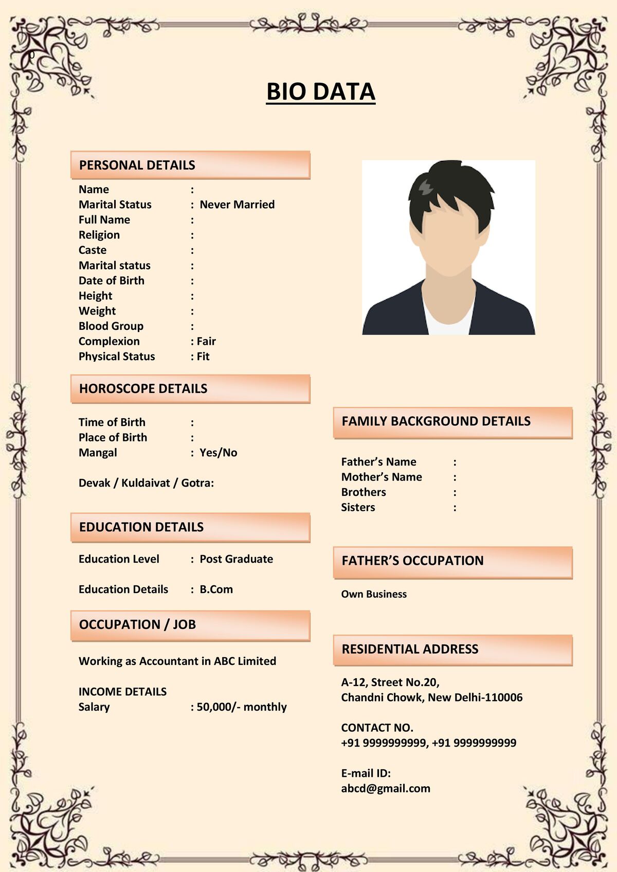 Biodata Template with Family Tree Section
