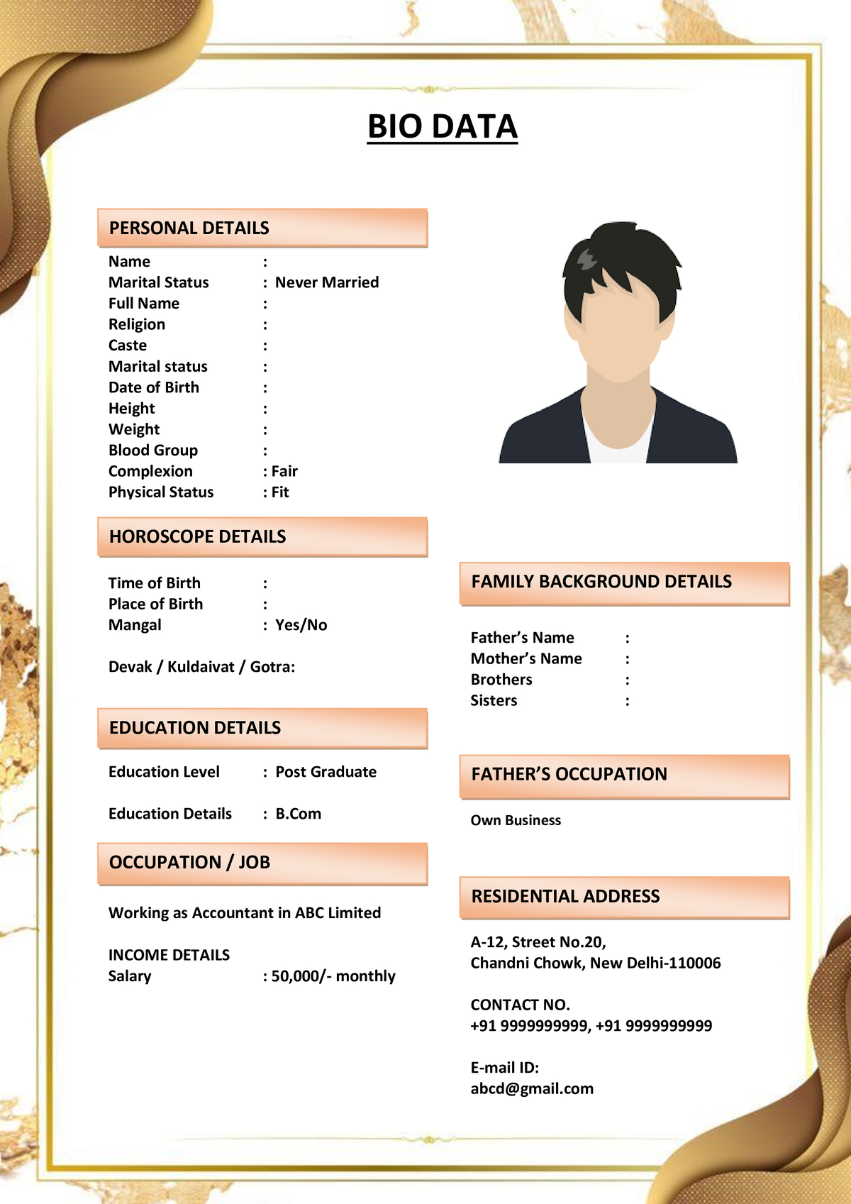 Biodata Template with Native Place Info
