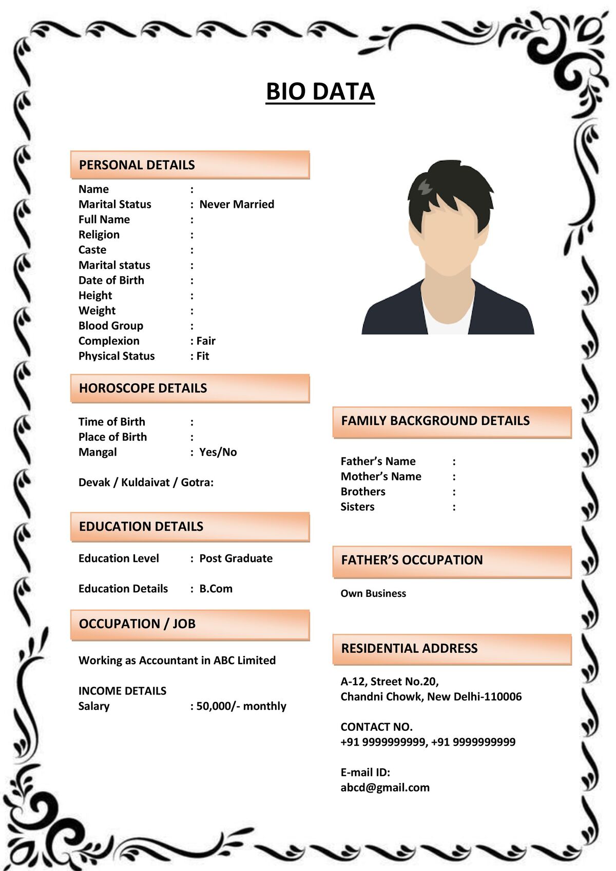 Biodata for Bride Living in USAUK