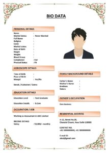 Biodata for Matrimonial Website Upload (Download Word .docx)