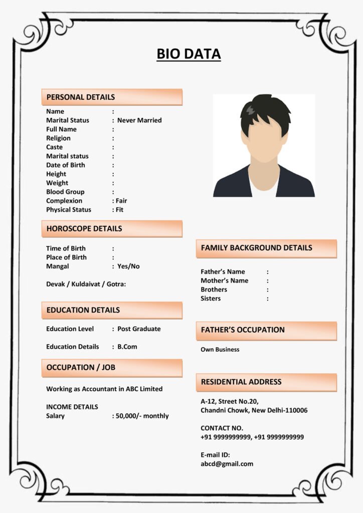 Biodata With Personal Bio Section Download Word Docx