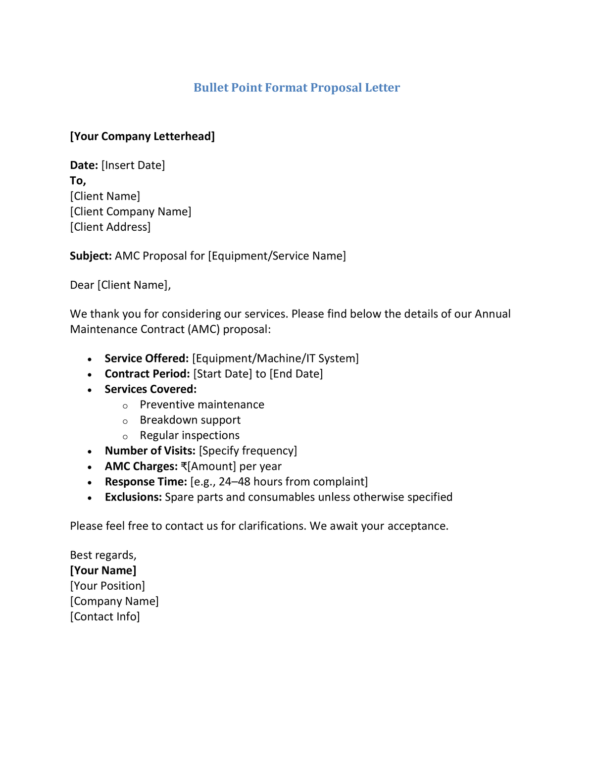 Bullet Point Format Proposal Letter