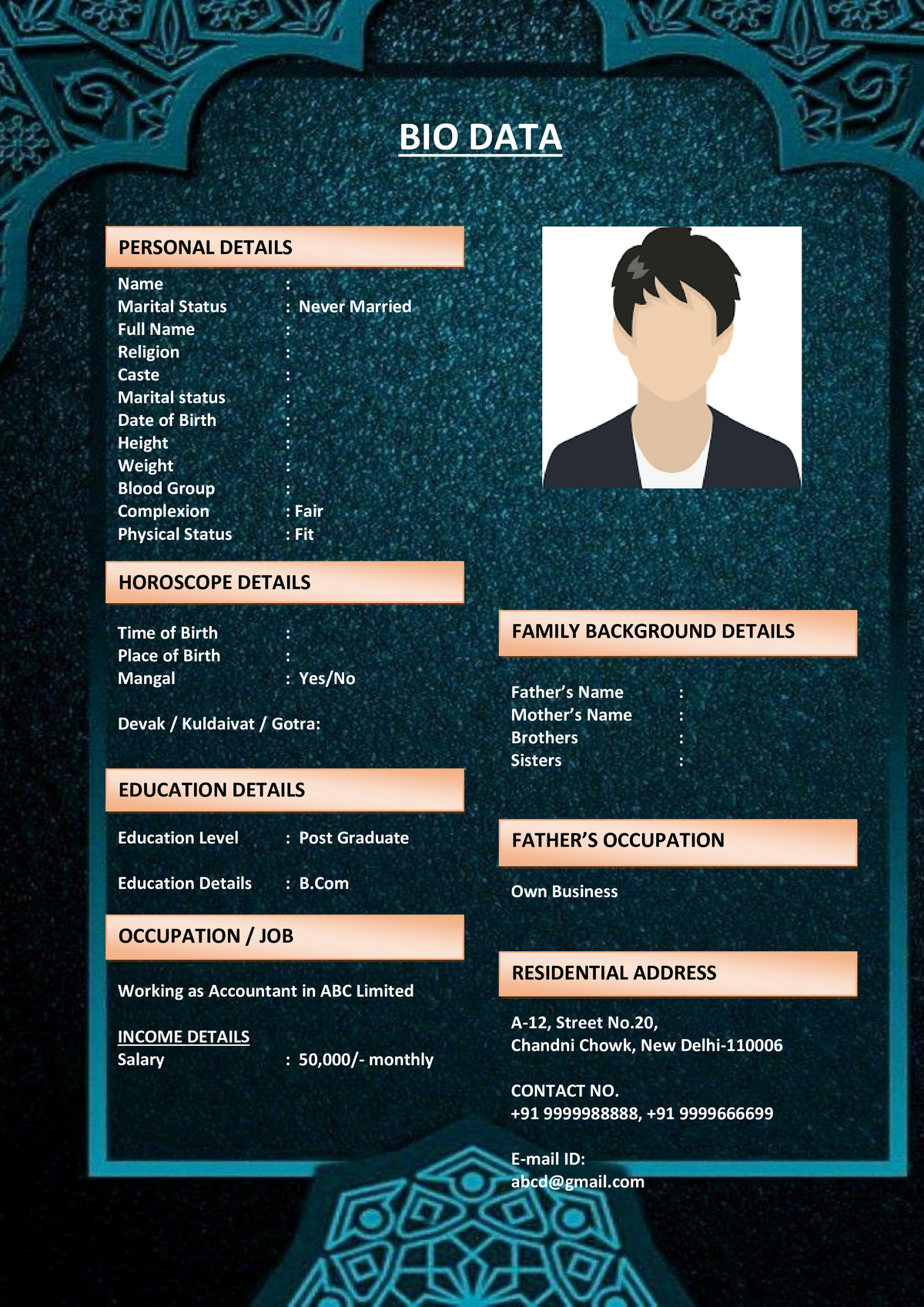 Classic Biodata Format for Marriage