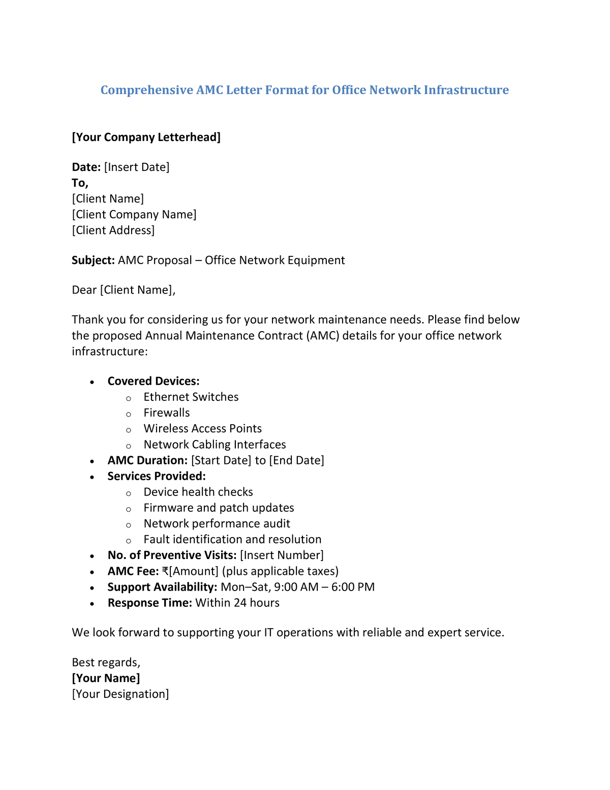 Comprehensive AMC Letter Format for Office Network Infrastructure
