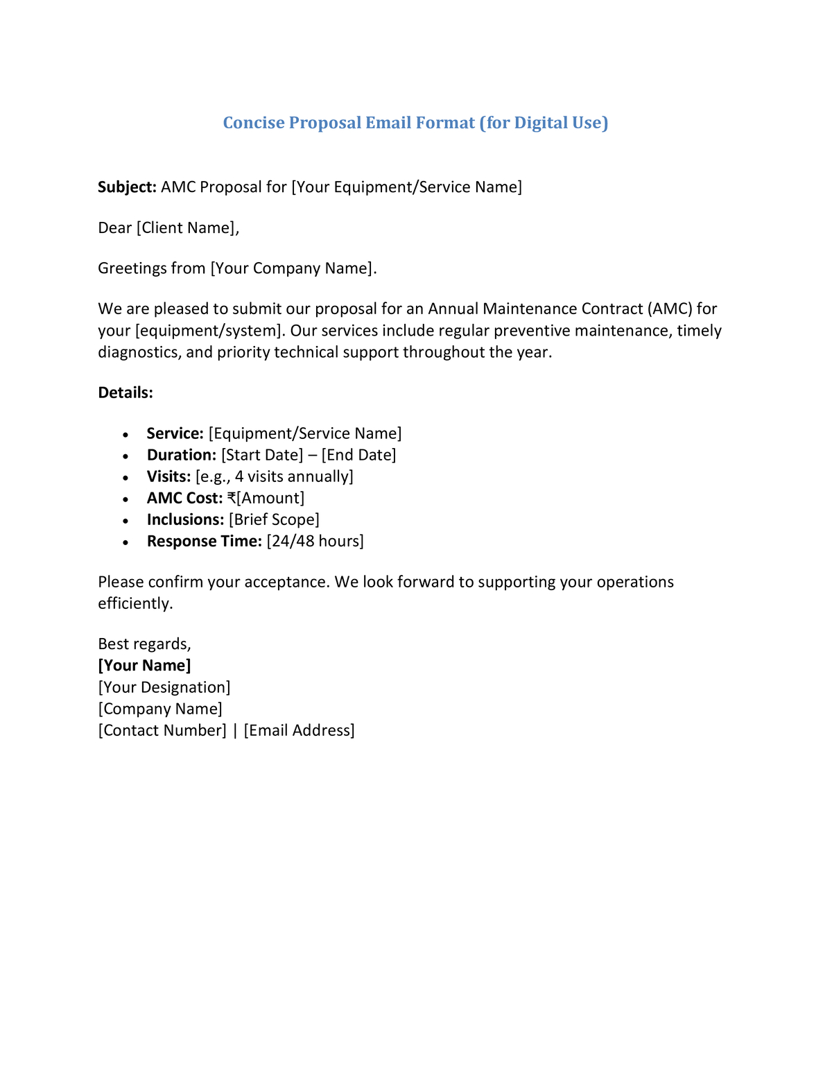 Concise Proposal Email Format (for Digital Use)