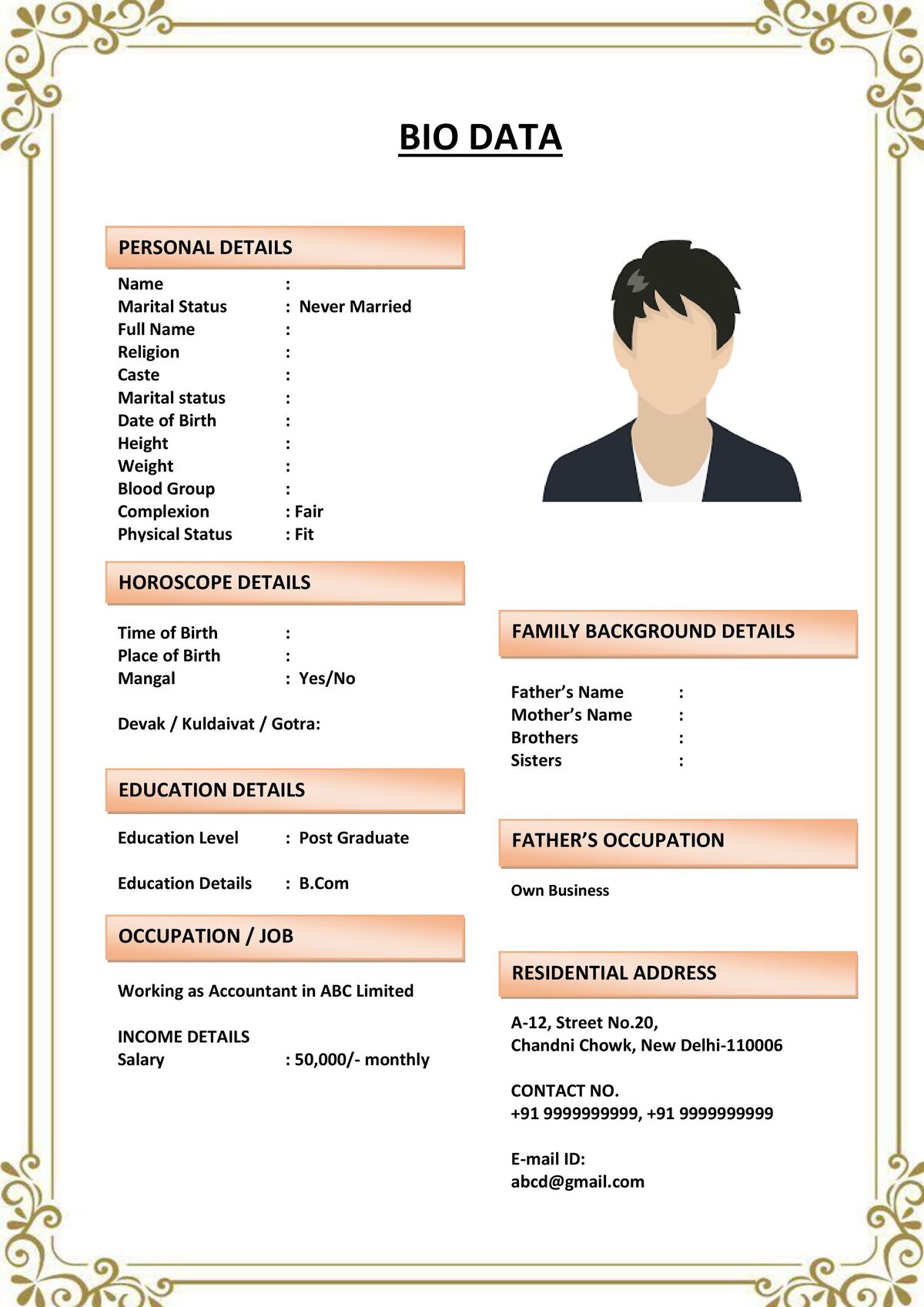 Creative Marriage Biodata in Word