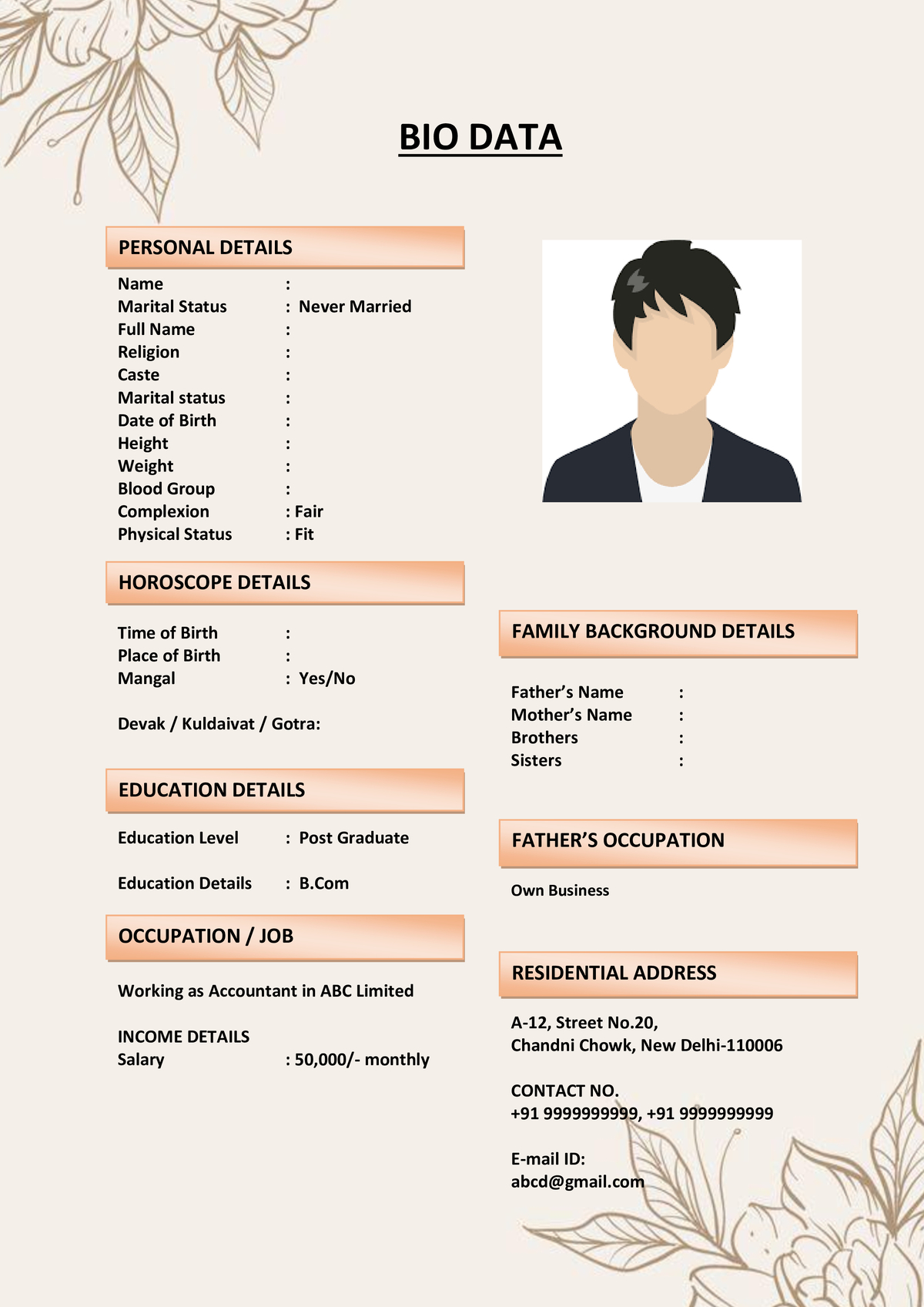 Designer Marriage Biodata Template