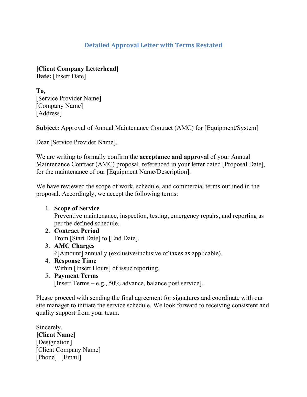 Detailed Approval Letter with Terms Restated