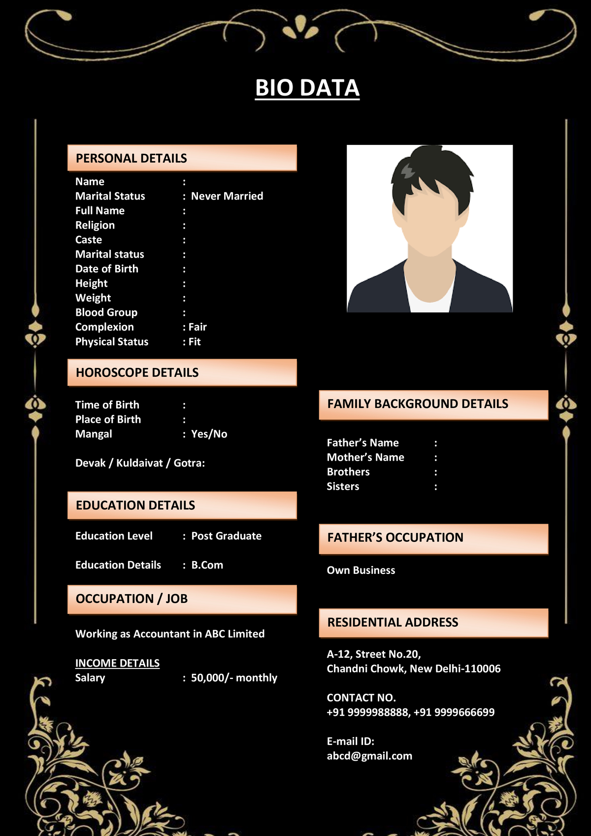 Divorcee Marriage Biodata Format in Word