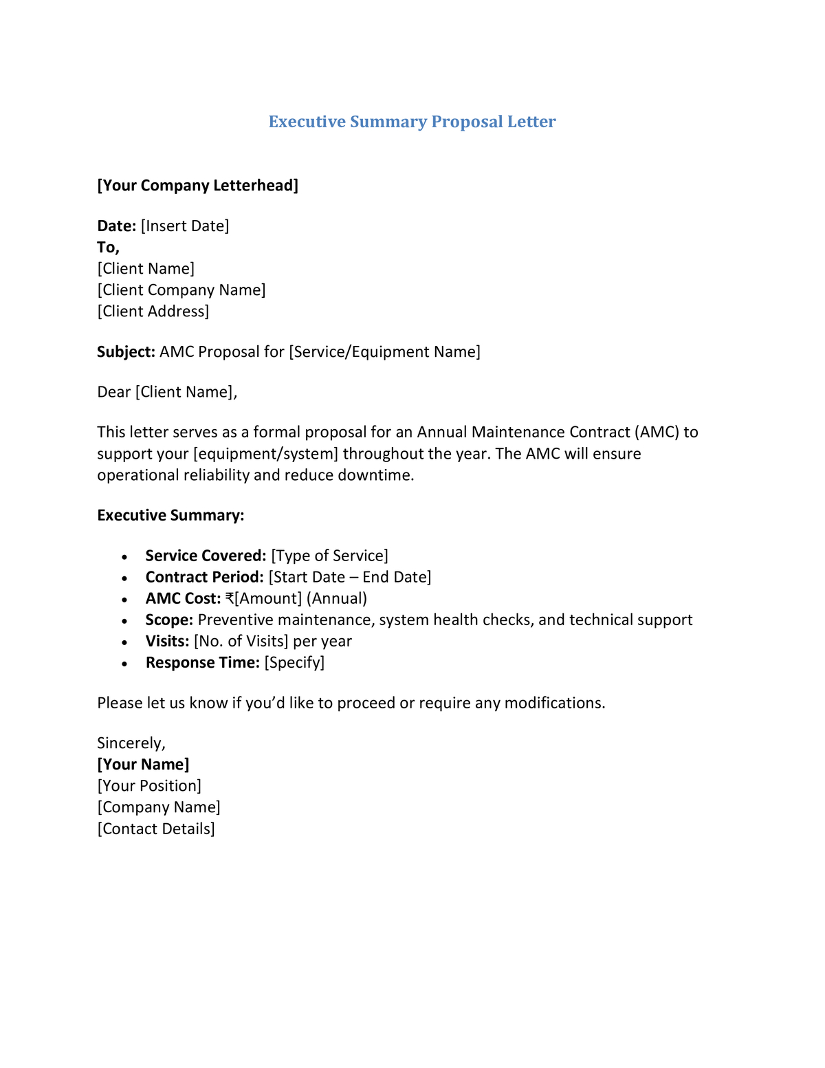 Executive Summary Proposal Letter