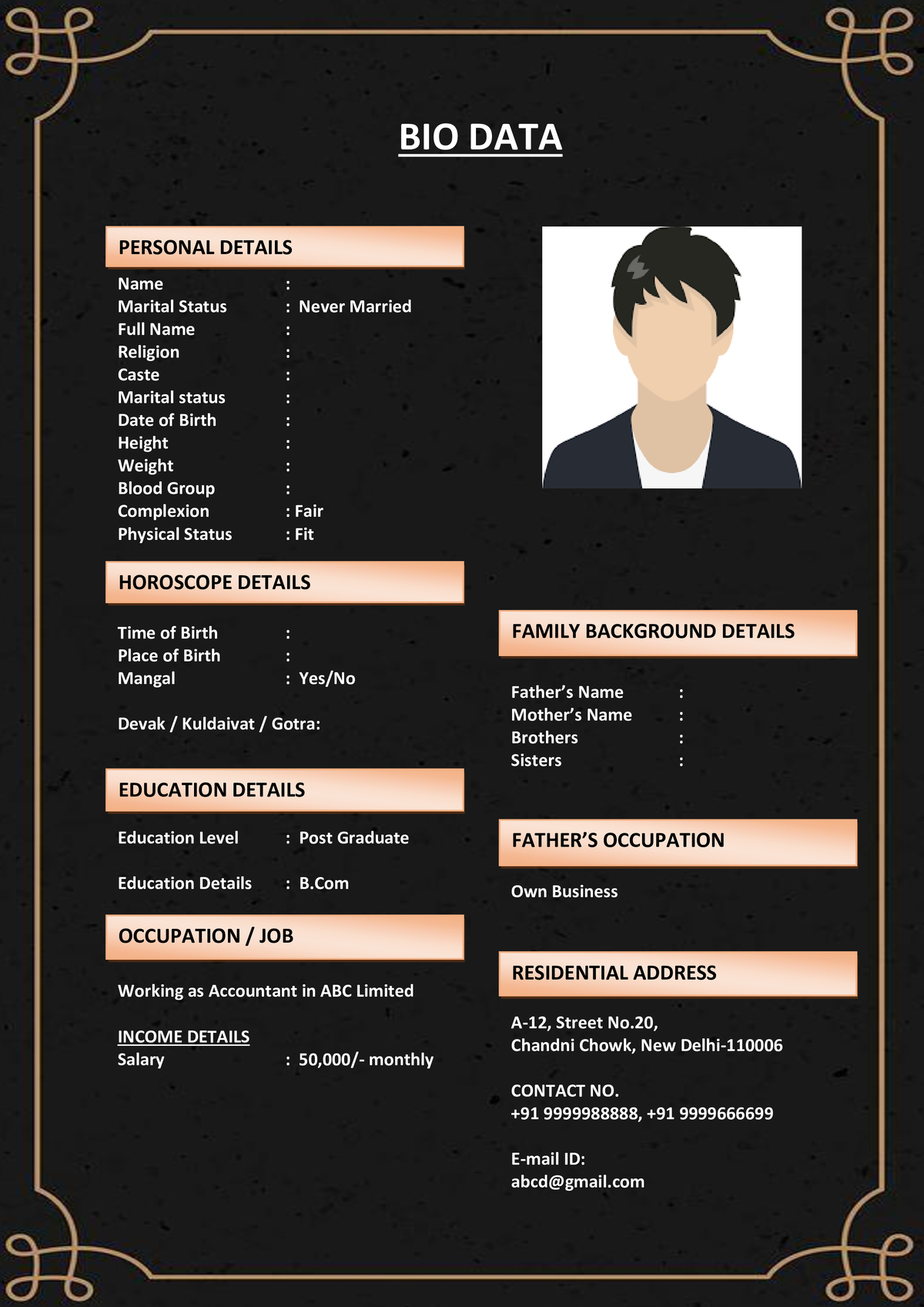Horoscope Matching Biodata Format