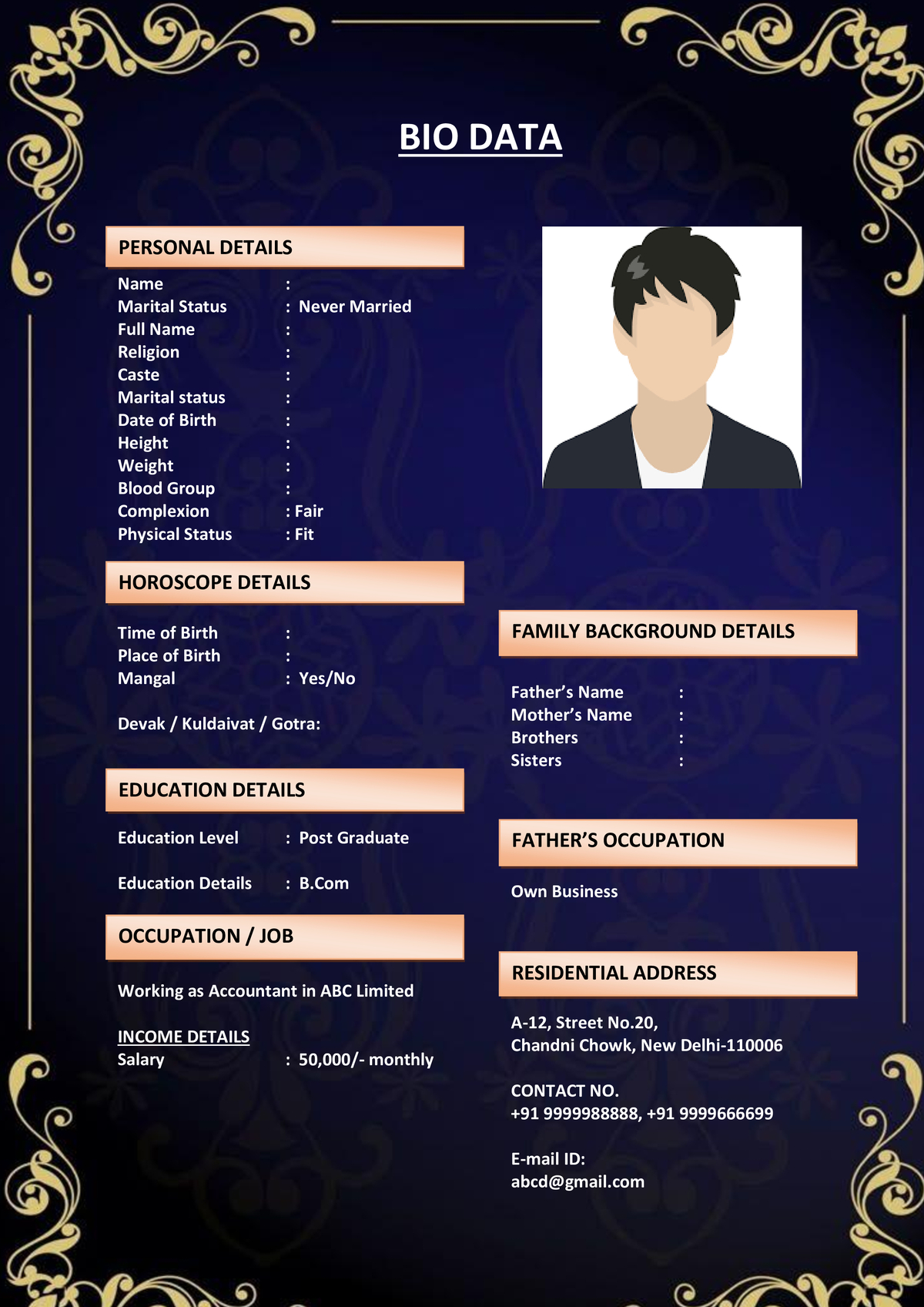 Jain Marriage Biodata Sample in Word