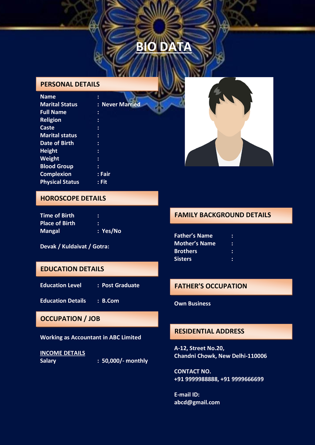 Latest Shaadi Biodata Sample in Word