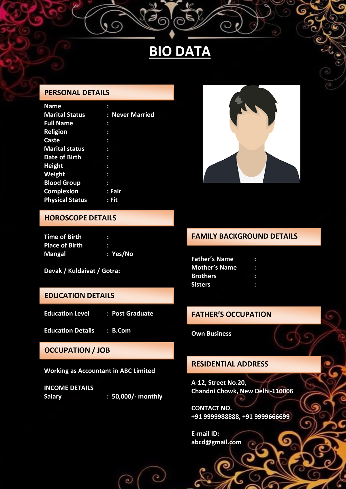 MBA Marriage Biodata Template