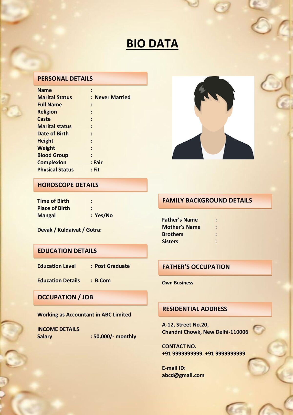 Marriage Biodata Format for Jain Agarwal