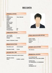 Marriage Biodata Format with Horoscope Chart (Download Word .docx)