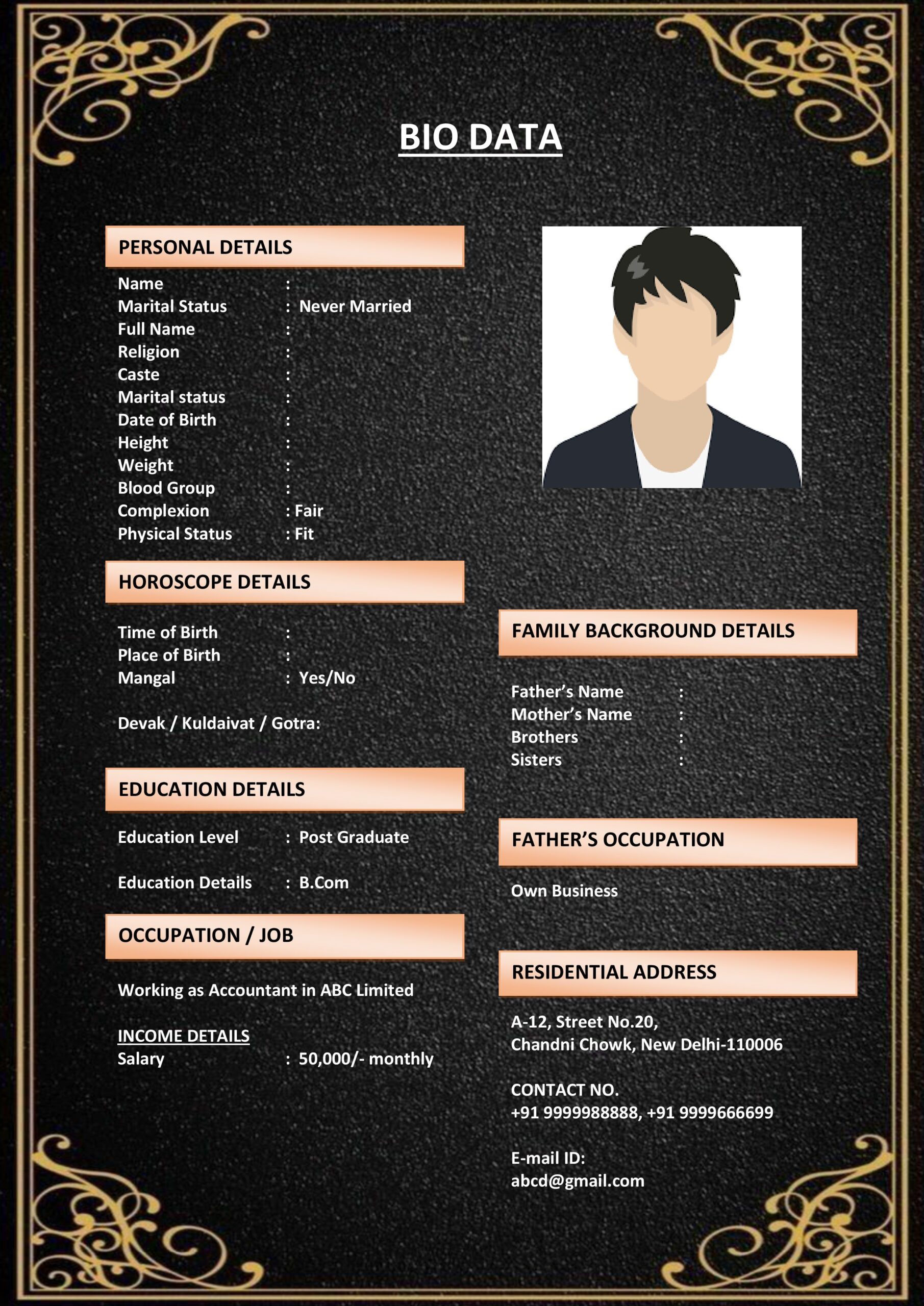 Marriage Biodata Format with PDF Option