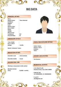 Marriage Biodata Format with Simple Borders (Download Word .docx)