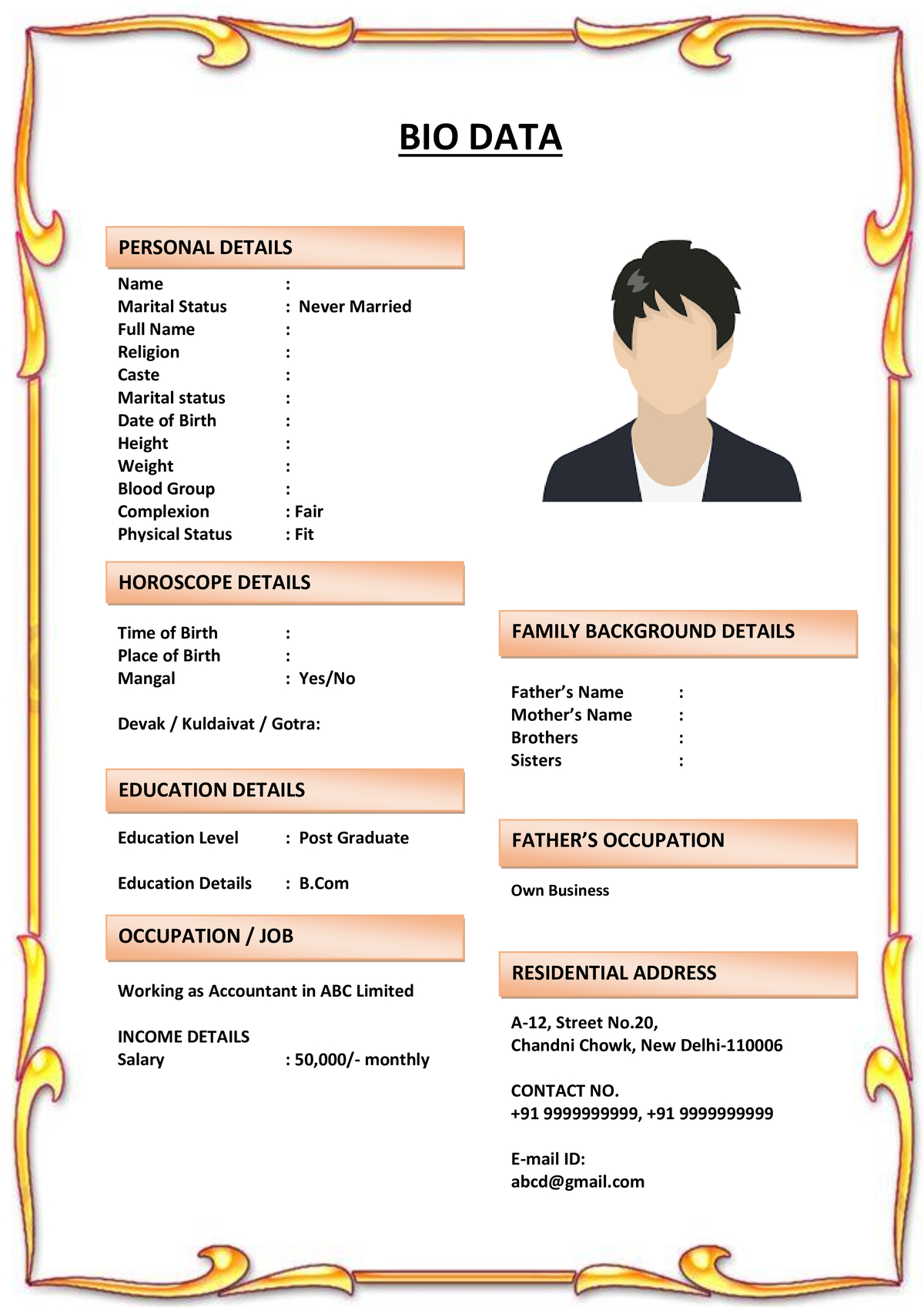Marriage Biodata Format with Social Handles