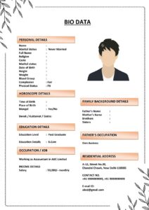 Marriage Biodata Template for Artist (Download Word .docx)
