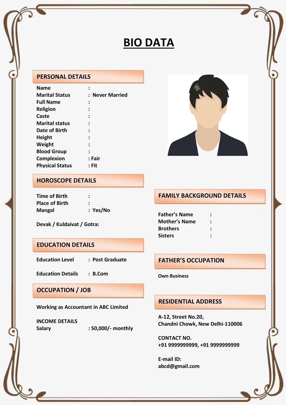 Marriage Biodata Template for Sikh Families
