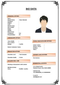 Marriage Biodata Template with Font Icons (Download Word .docx)