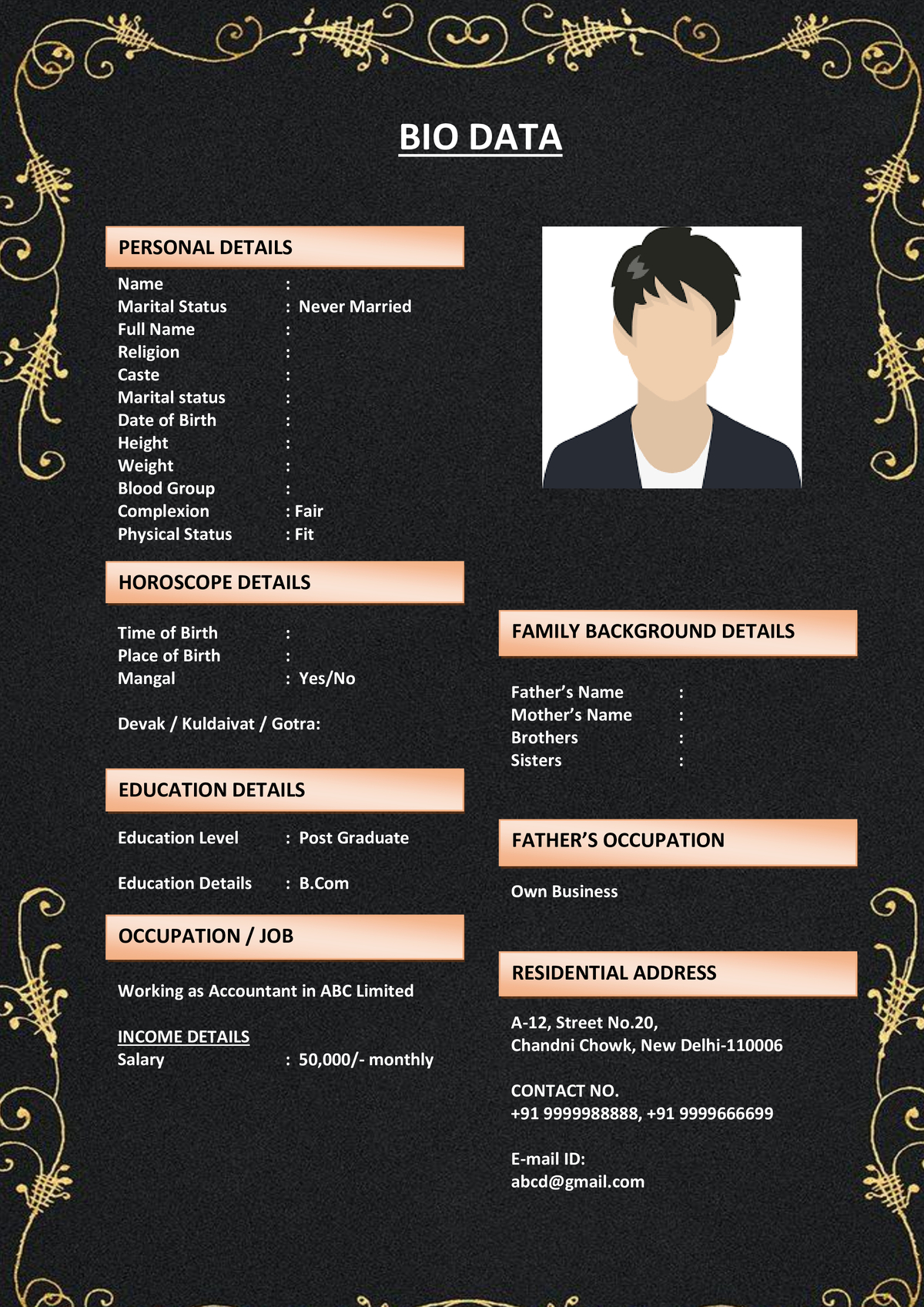 Marriage Biodata Template with Horoscope