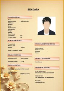Marriage Biodata Template with Siblings Info (Download Word .docx)