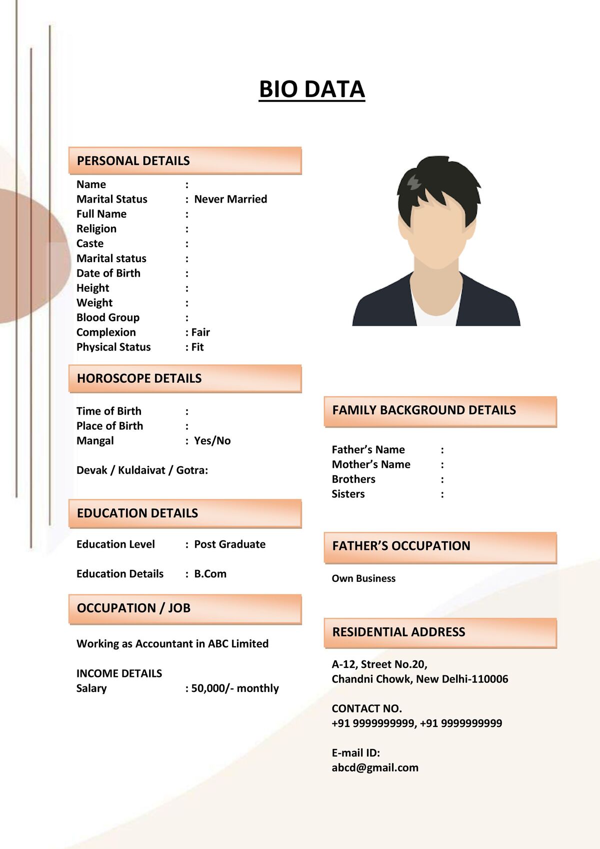 Marriage Biodata for Abroad Settlement