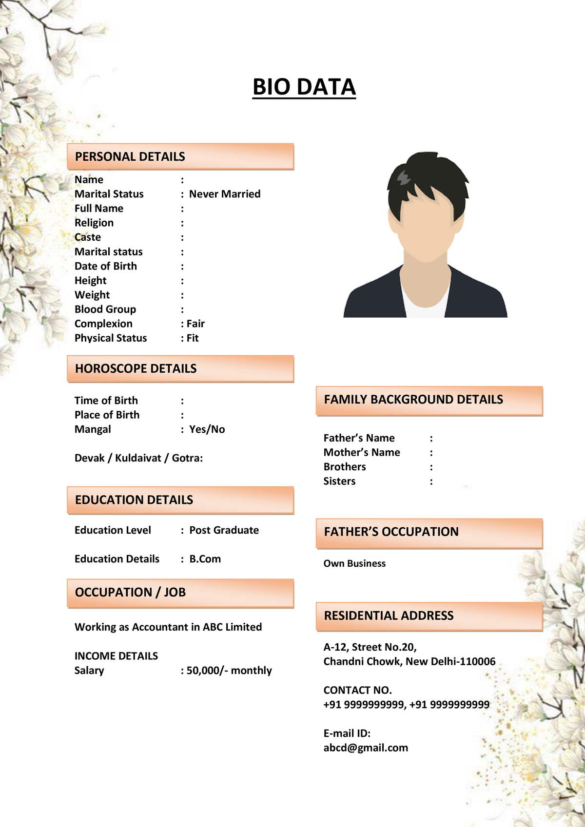 Marriage Biodata for Creative Professionals