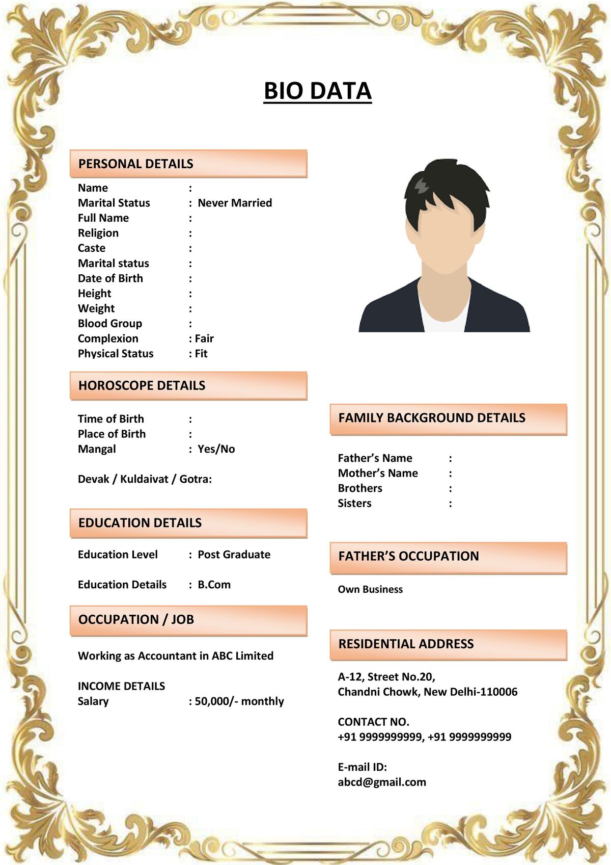 Marriage Biodata for Defence Personnel