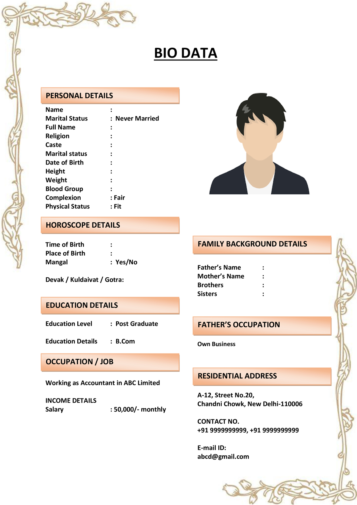 Marriage Biodata for Divorced Candidates