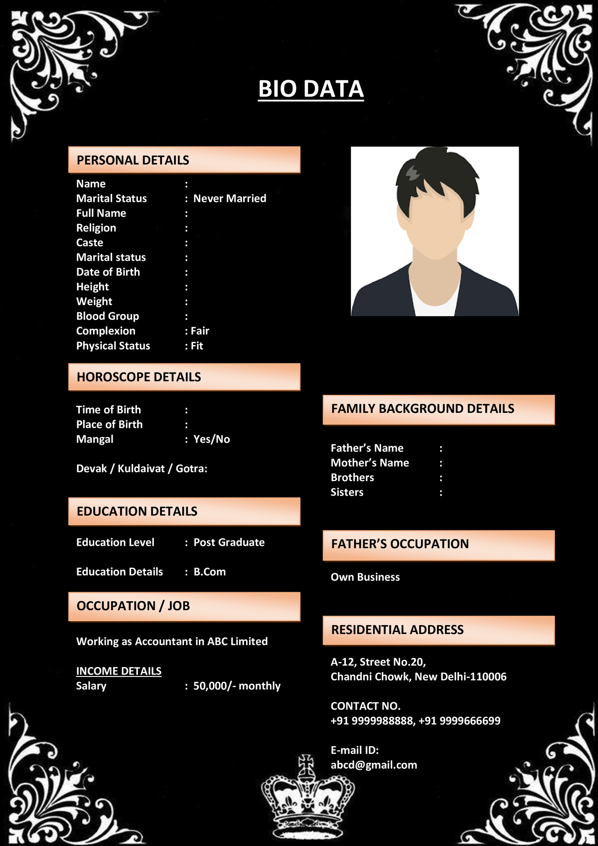 Marriage Biodata for Government Employee