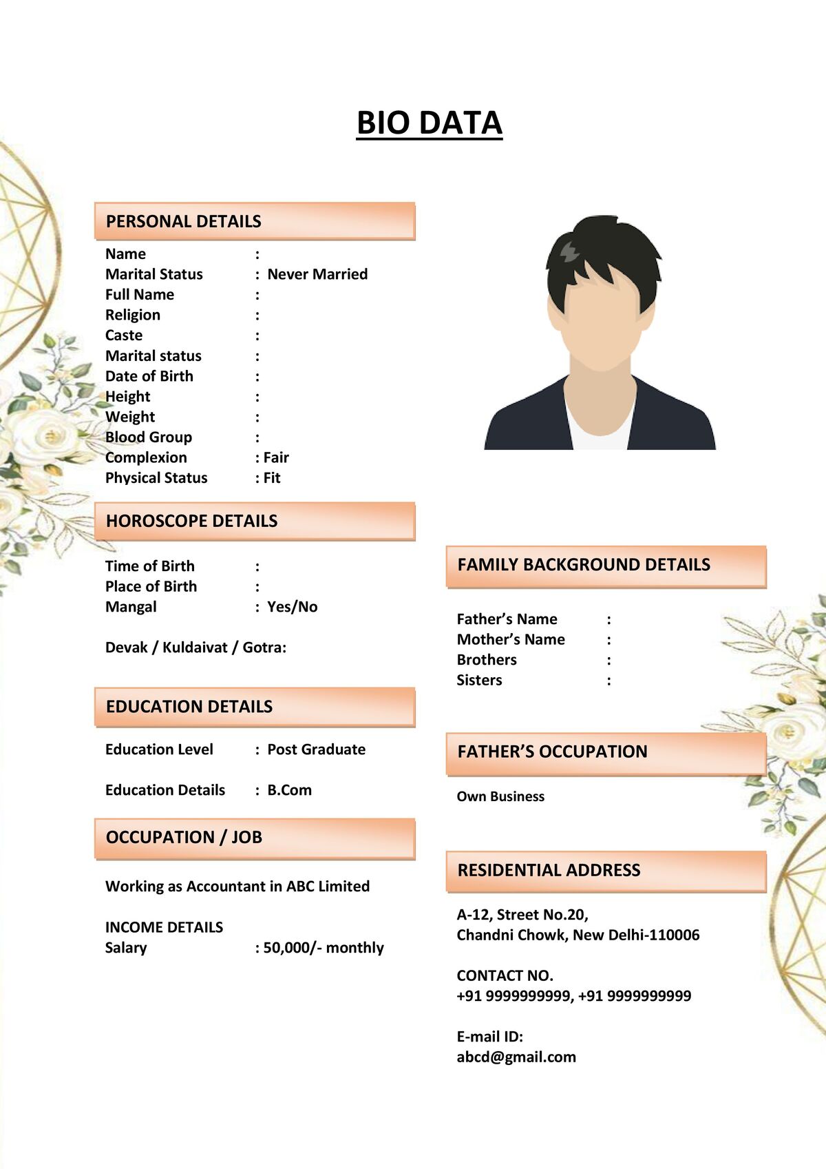 Marriage Biodata for Hotel Industry Staff
