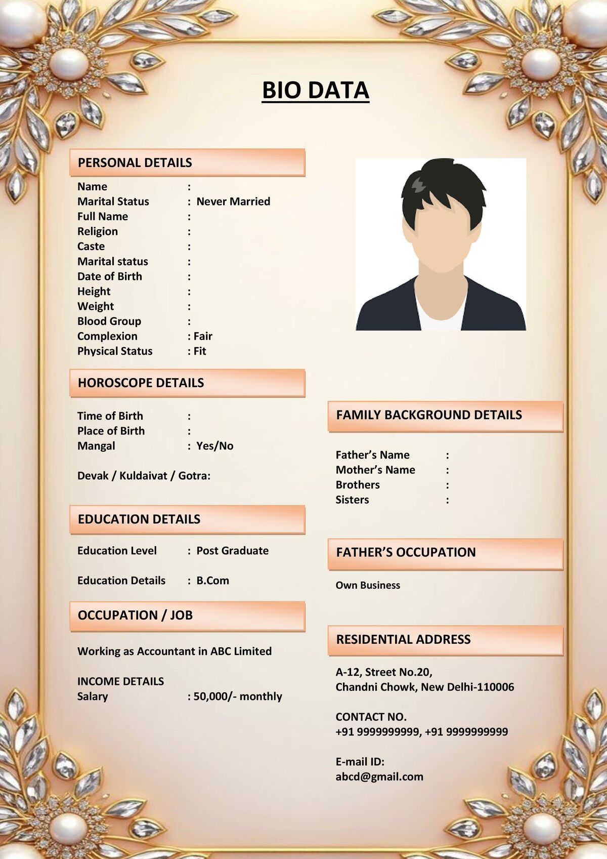 Marriage Biodata for Orphan Candidates