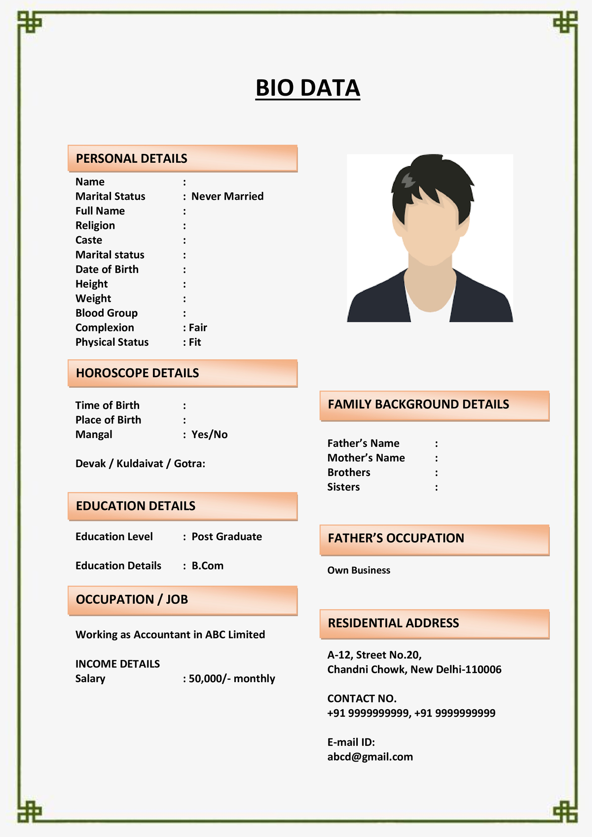 Marriage Biodata for Punjabi Families