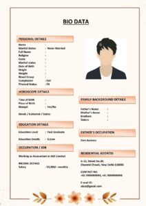 Marriage Biodata with Blank Sections (Download Word .docx)