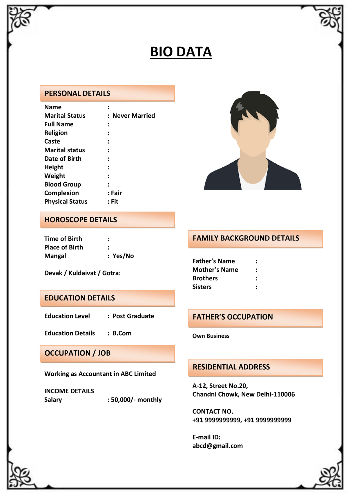 Marriage Biodata with Career Goals Section