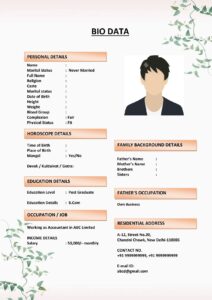 Marriage Biodata with Editable Icons (Download Word .docx)