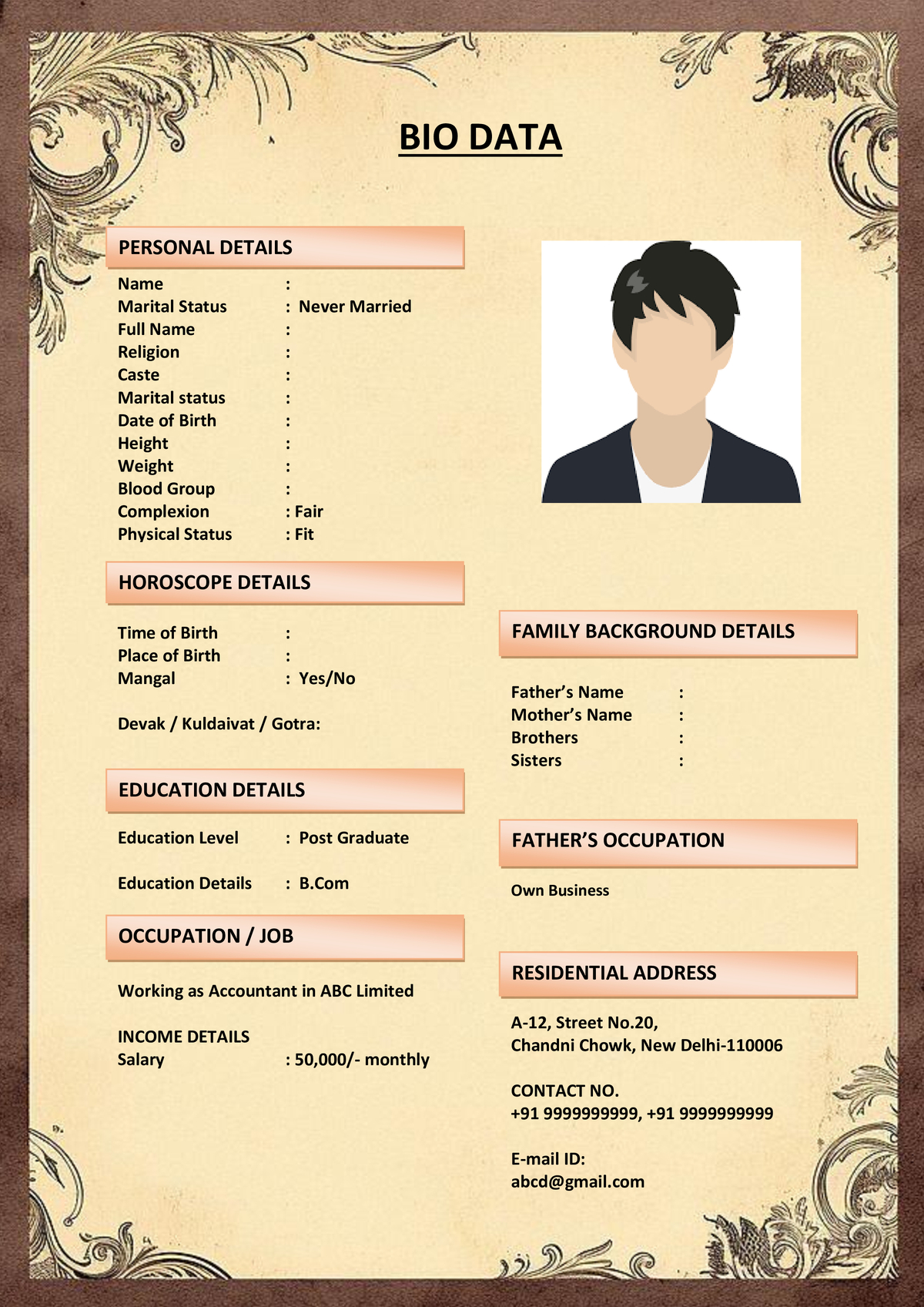 Marriage Biodata with Editable Image Frames
