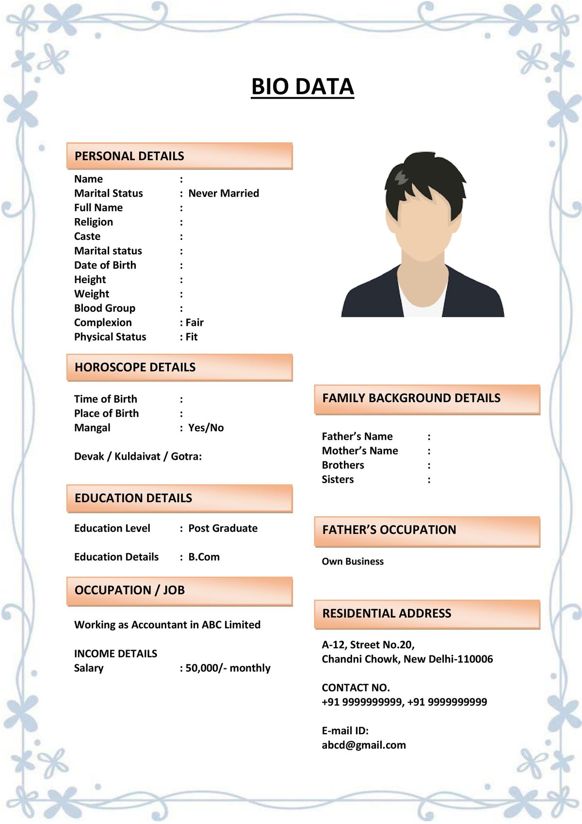 Marriage Biodata with Editable Infographic Layout