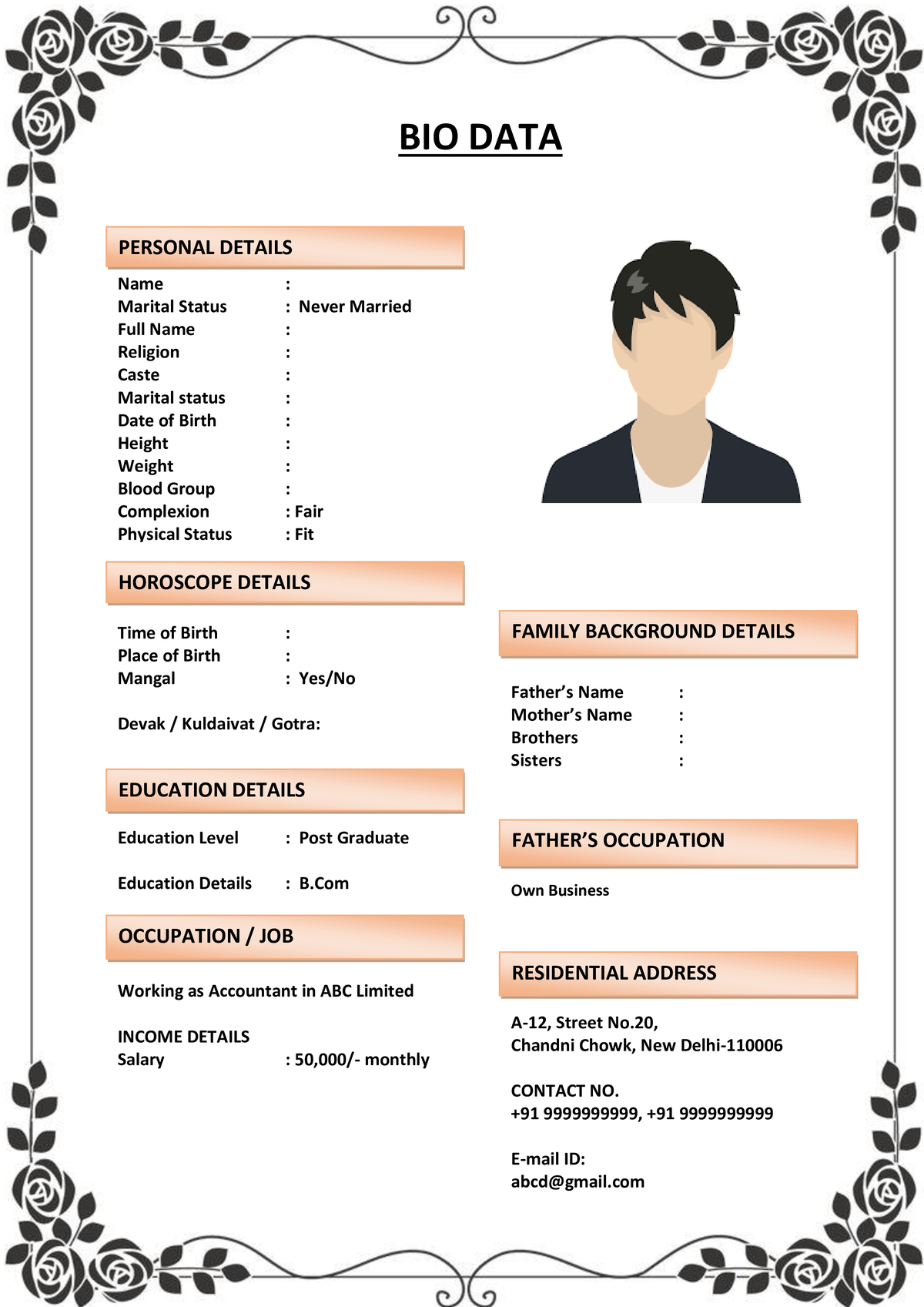 Marriage Biodata with Editable Side Panel