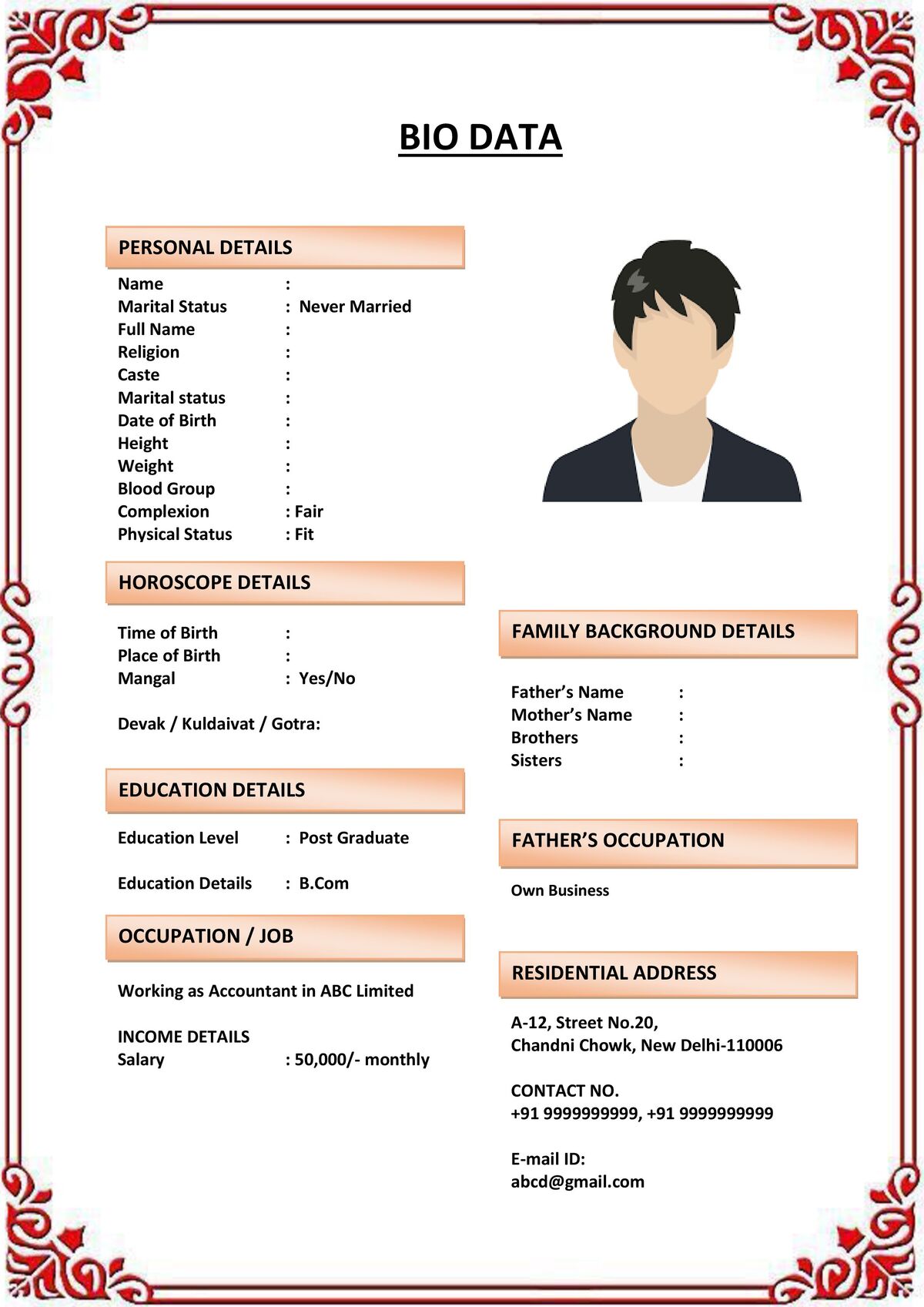 Marriage Biodata with Education Timeline